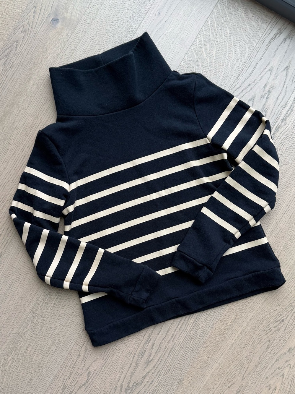 921 Dudley Stephens Park Slope Turtleneck Black Camel Stripe French Terry XS